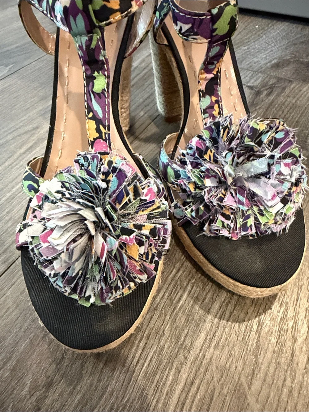 TAHARI Floral Pom-Pom Espadrille Heels - Women
